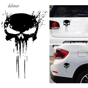 DELMER Punisher Đầu Lâu Miếng Dán Thời Trang Xe Máu Vinyl Miếng Dán Đen 22 * 15cm Thú Vị Xe Máy Trang Trí Xe Đầu Lâu Decal