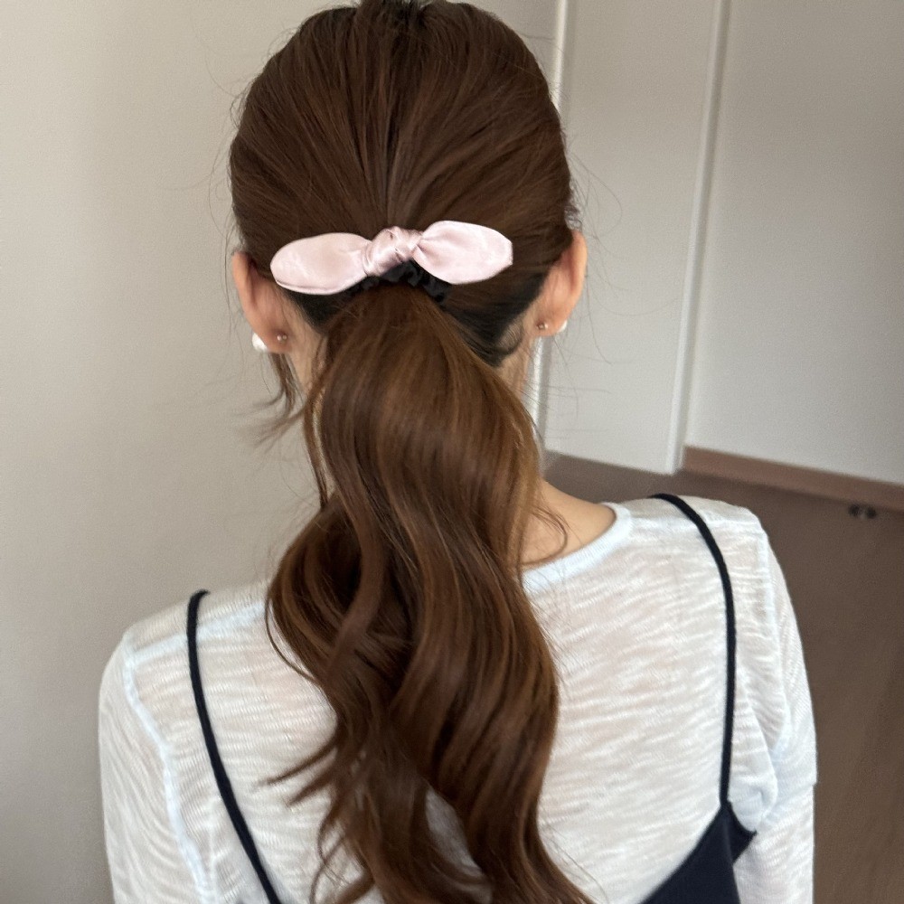 Hululu Dây buộc tóc Satin Thỏ Nơ, Độ đàn hồi cao, Mô phỏng lụa xếp ly, Bóng đầu cao su