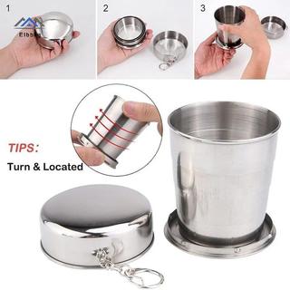 ELBBKG 250ml Cốc gấp bằng thép không gỉ Du lịch ngoài trời Cắm trại Cốc nước có thể gập lại di động có móc khóa Cốc trà có thể thu vào mới