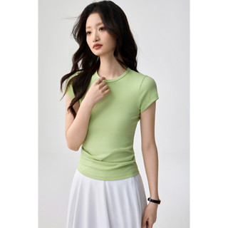 Áo thun nữ cổ tròn ngắn tay slim-fit mùa hè, phong cách mới đơn giản, đa dạng màu sắc