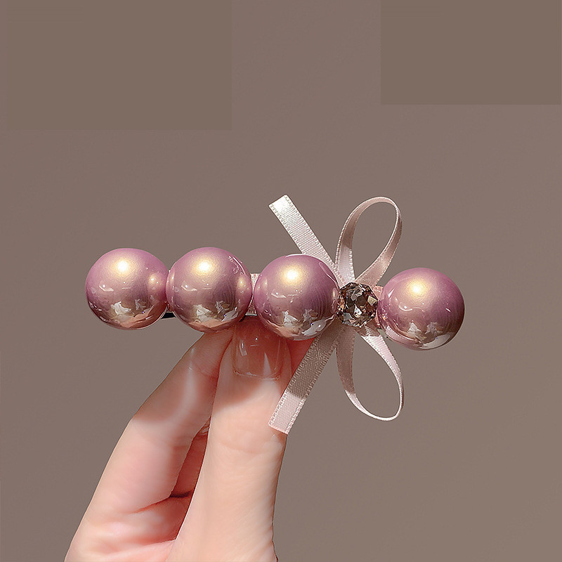 MAUROPOLI Hair Clip Phong Cách Nhật - Hàn, Hoạ Tiết Nơ và Ngọc Trai màu Hồng, Thích Hợp Mùa Xuân