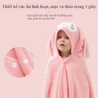 Áo choàng tắm cho bé có mũ trùm đầu lông cừu san hô thấm mềm nhanh khô ấm động vật có mũ trùm đầu Khăn chăn