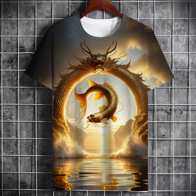 Họa tiết cá Koi in 3D unisex mùa hè tay ngắn cổ tròn