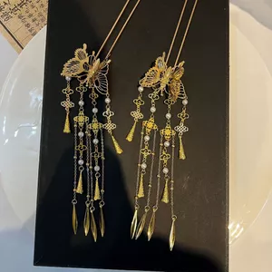 Thông Minh Bướm Phụ Kiện Tóc Bao Sideburns Nhúng Kẹp Tóc Cổ Hanfu Siêu Cổ Tích Tua Rua Bước Lắc Kẹp Tóc Kẹp Tóc Hanfu