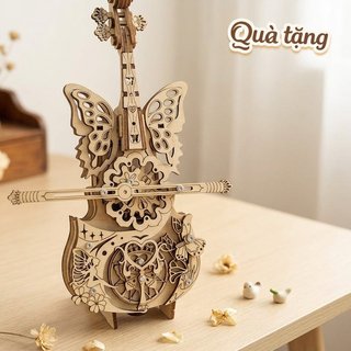 Hộp nhạc Violin bằng gỗ 3D Mô hình DIY Quà tặng âm nhạc tự nhiên Lâu đài trên bầu trời Trang trí