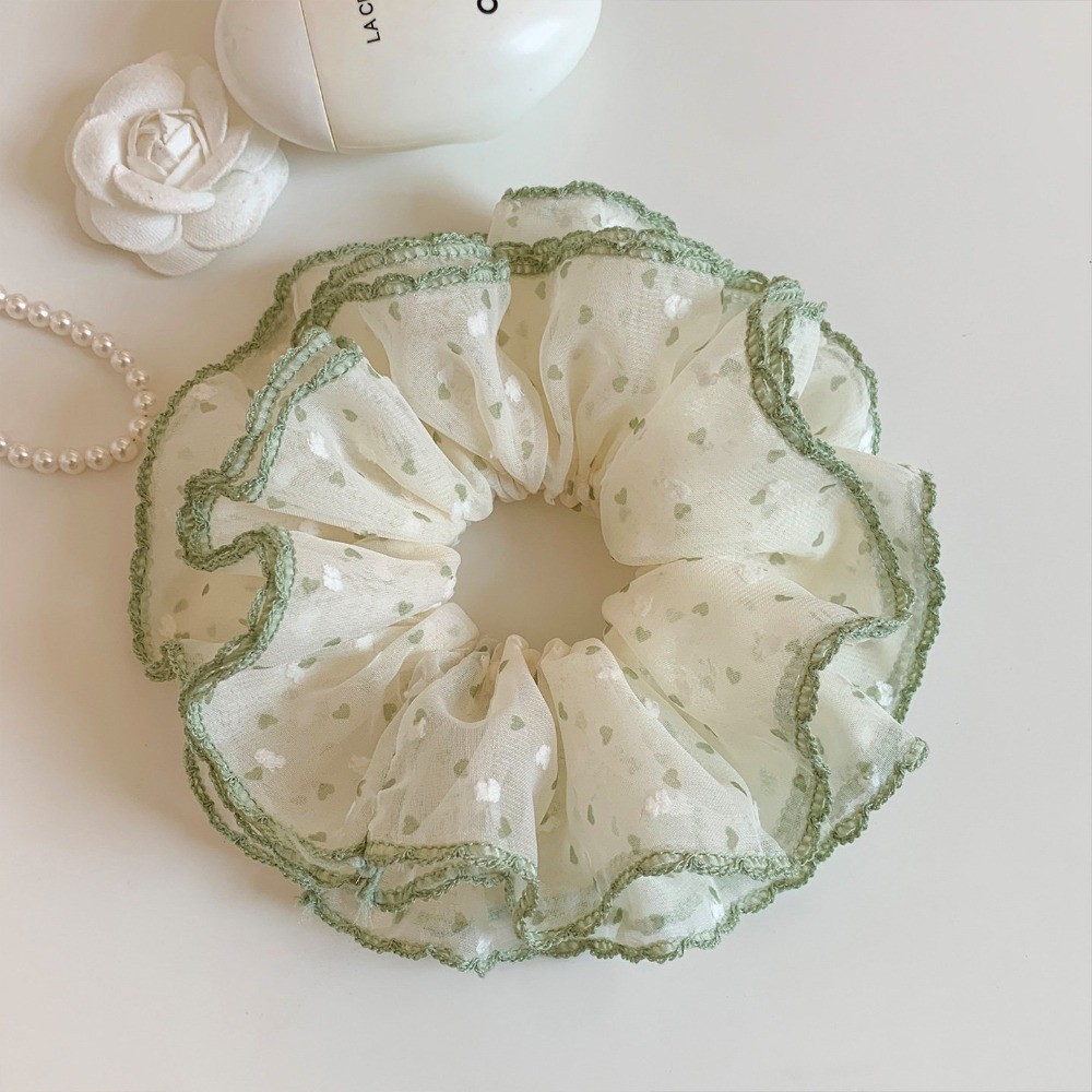 Hululu Scrunchy Phong Cách Hàn Quốc, Màu Vàng Chấm Bi, Four-Layer Gauze