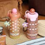 Mới Retro Cốc Thủy Tinh Bé Gái Niche Giá Trị Cao Cốc Nước Có Trà Kho Chịu Nhiệt Độ Cao Di Động Cốc Rơm