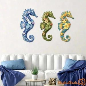 3 Cái Trang Trí Tường Cá Ngựa 2D Họa Tiết Hoa Gỗ Nghệ Thuật Treo Tường Đại Dương Cho Gia Đình Trang Trí Sân Vườn Ngoài Trời Trong Nhà