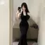 Tweeduj Váy Bodycon Baless gợi cảm có dây đeo cho nữ Chiều dài giữa đùi Không tay Áo choàng dạ hội thanh lịch với váy đuôi cá VN
