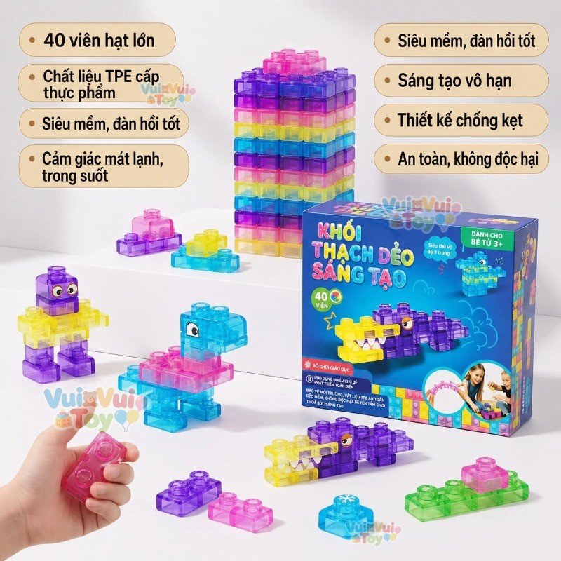 Đồ chơi lắp ráp giáo dục sớm khối silicone mềm thạch - Đồ chơi giảm stress bóp bóp vui nhộn