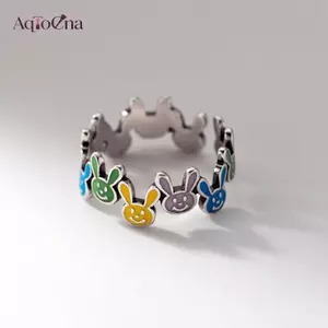AqToCna Bạc 925 Không Đều Nhiều Màu Sắc Thỏ Nhẫn Nữ Đơn Giản Phong Cách Retro Handmade Mỹ Trang Sức Sinh Nhật AqToCna