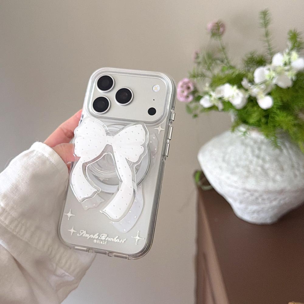 Ốp Lưng Cứng Tương Thích Với iPhone 13 14 14Pro 14ProMax 15 15Pro 15ProMax 16 16Pro 16ProMax 17 17Pro 17ProMax Vỏ Nam Châm Họa Tiết Nơ Trắng