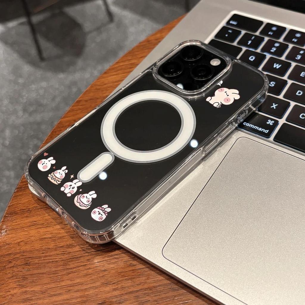 Chú lợ dễ thươngVỏ hút từ trong suốt phù hợp với vỏ điện thoại 17/16 Pro, iPhone 15