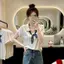 Phong cách tiền cũ phong cách Hàn Quốc cỡ lớn với khăn lụa Áo len ngắn tay mỏng dành cho nữ