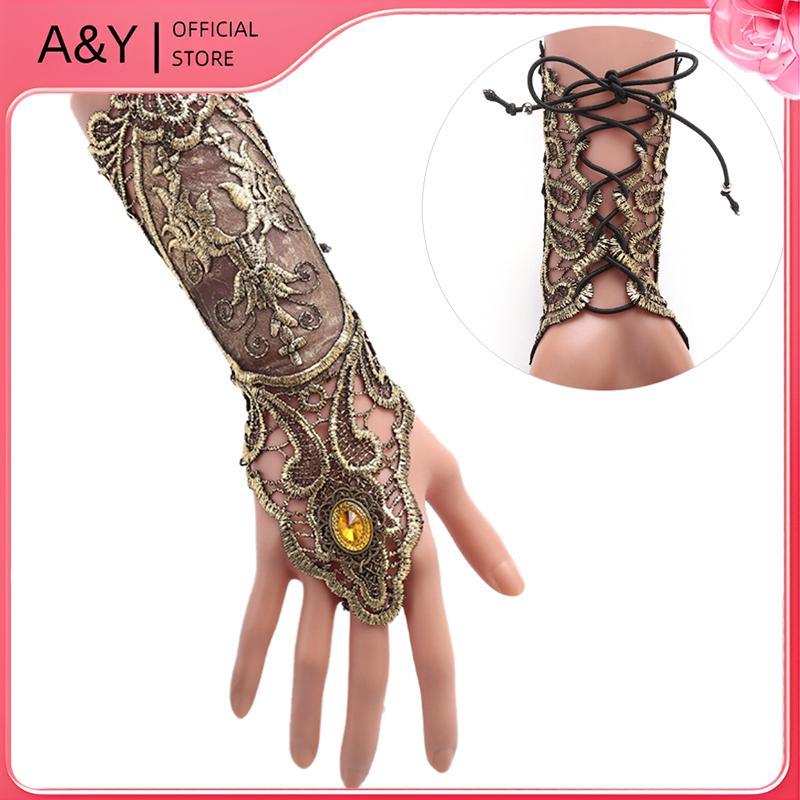A & Y Gothic Steampunk Ren Cuff Găng Tay Không Ngón, Ấm Cánh Tay, Vòng Tay Vàng