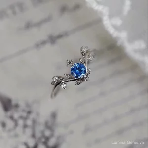 {Nước mắt đại dương} Đá tự nhiên giả cao Niche nguyên bản Màu xanh biển Zirconium Kim cương lấp lánh Ánh sáng lấp lánh sang trọng Nhẫn đơn giản phù hợp