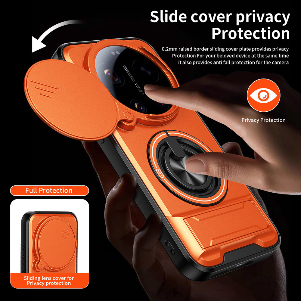 Ốp Điện Thoại Giá Đỡ Nhẫn 360 Thích Hợp Cho Xiaomi 17 15 Pro Max Ultra 14T 15T 5G Dây Trượt Bảo Vệ Camera Thẳng Đứng Chân Đế Từ Tính Gắn Xe Ô Tô Vỏ Bảo Vệ Chống Sốc