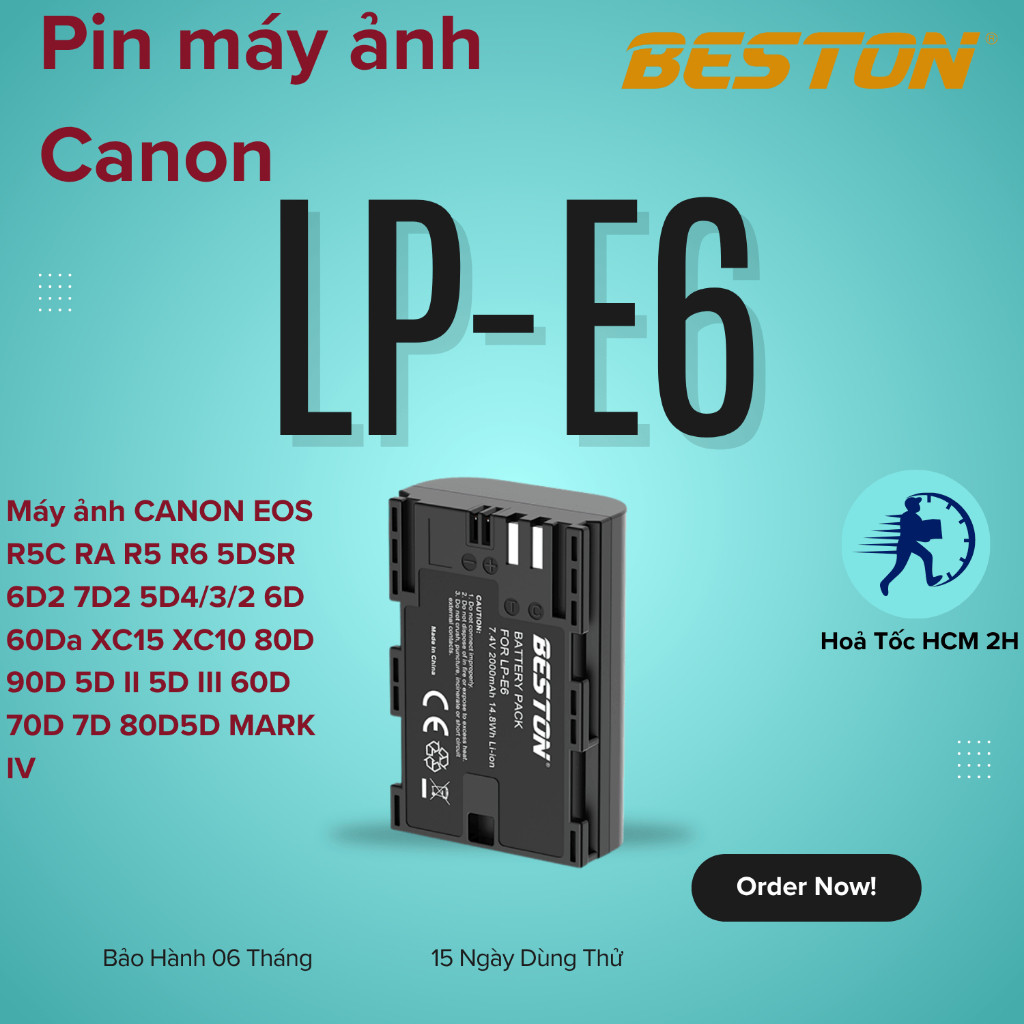 Pin máy ảnh và sạc pin máy ảnh Beston LP-E6 dùng cho máy ảnh CANON R5C RA R5 R65D II 5D III 60D 70D 7D 80D 5D4