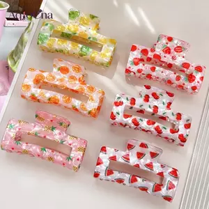 AqToCna Mùa Hè Đơn Giản Trái Cây In Chanh Vuốt Tóc Kẹp Dành Cho Nữ Đầy Màu Sắc Vuông Kẹp Tóc Thời Trang Ngày Lễ Tình Nhân Phụ Kiện Tóc AqToCna