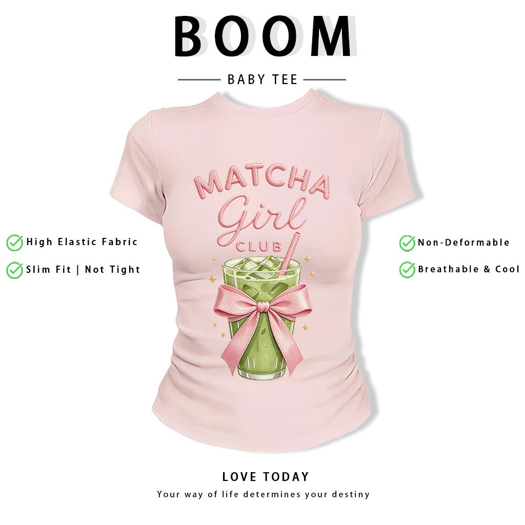BOOM Áo Baby Tee Nữ Cotton Ôm Body-Áo Thun Ngắn Tay Y2K In Hình PhongCách Mùa Hè, Cổ Tròn Hàng Đầucách hàn quốc phongG26