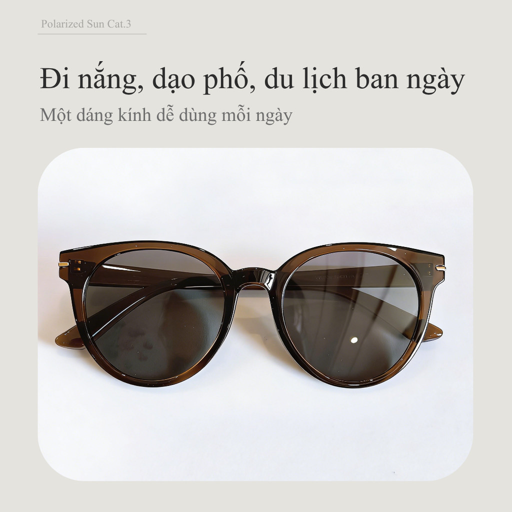 Kính mát phân cực dáng tròn gọng TR phối kim loại dùng ban ngày