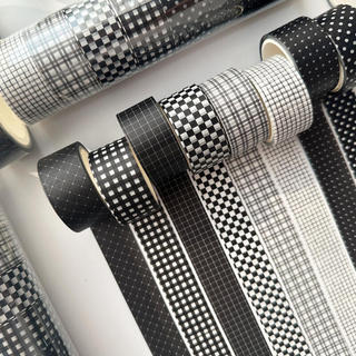 ENWEI 20mm * 5m 1 Cuộn [Dòng cơ bản màu đen] Băng Washi Đường kẻ sọc trắng mỏng Chất liệu trang trí Tạp chí Băng cho Nhật ký Người lập kế hoạch Album ảnh