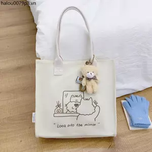 Hoạt Hình Hoạt Hình Túi Vải Nữ Dung Tích Lớn Niche Đơn Giản Thường Ngày Di Động Hướng Dẫn Học Sinh Một Vai Commu
