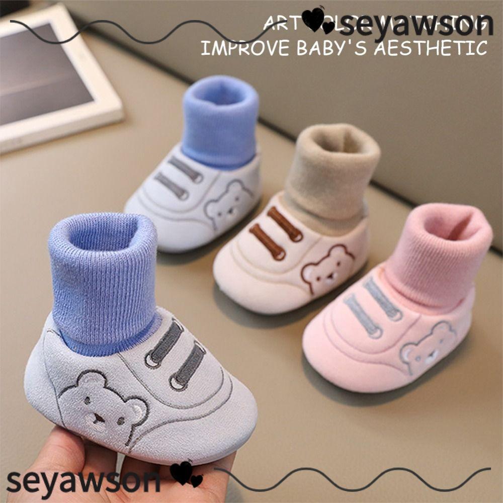 Giày tập đi cho bé SEYAWSON, Giày tất trẻ em chống trượt thoáng khí, Thiết kế hoạt hình dễ thương Đế cao su mềm chống mài mòn Giày bốt đi bộ cho bé