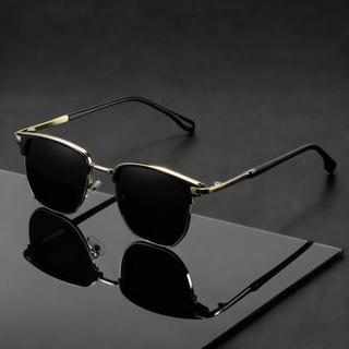 Thanh Lịch Đen Vàng Hai Tông Màu Retro Vuông Kính Mát Kim Loại UV400 Bảo Vệ Chống Tia UV Cho Lái Xe Thời Trang Trang Trang Trí Kính Mắt Unisex