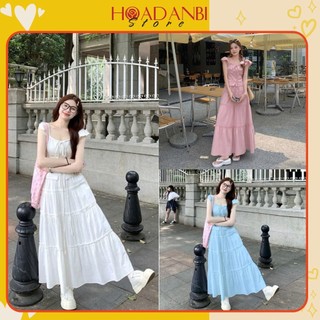 Set Áo Thô Cánh Tiên Mix Chân Váy Xoè Tầng Dáng Dài, Váy hai dây Thời Trang Nữ 3 Màu Hoadanbistore