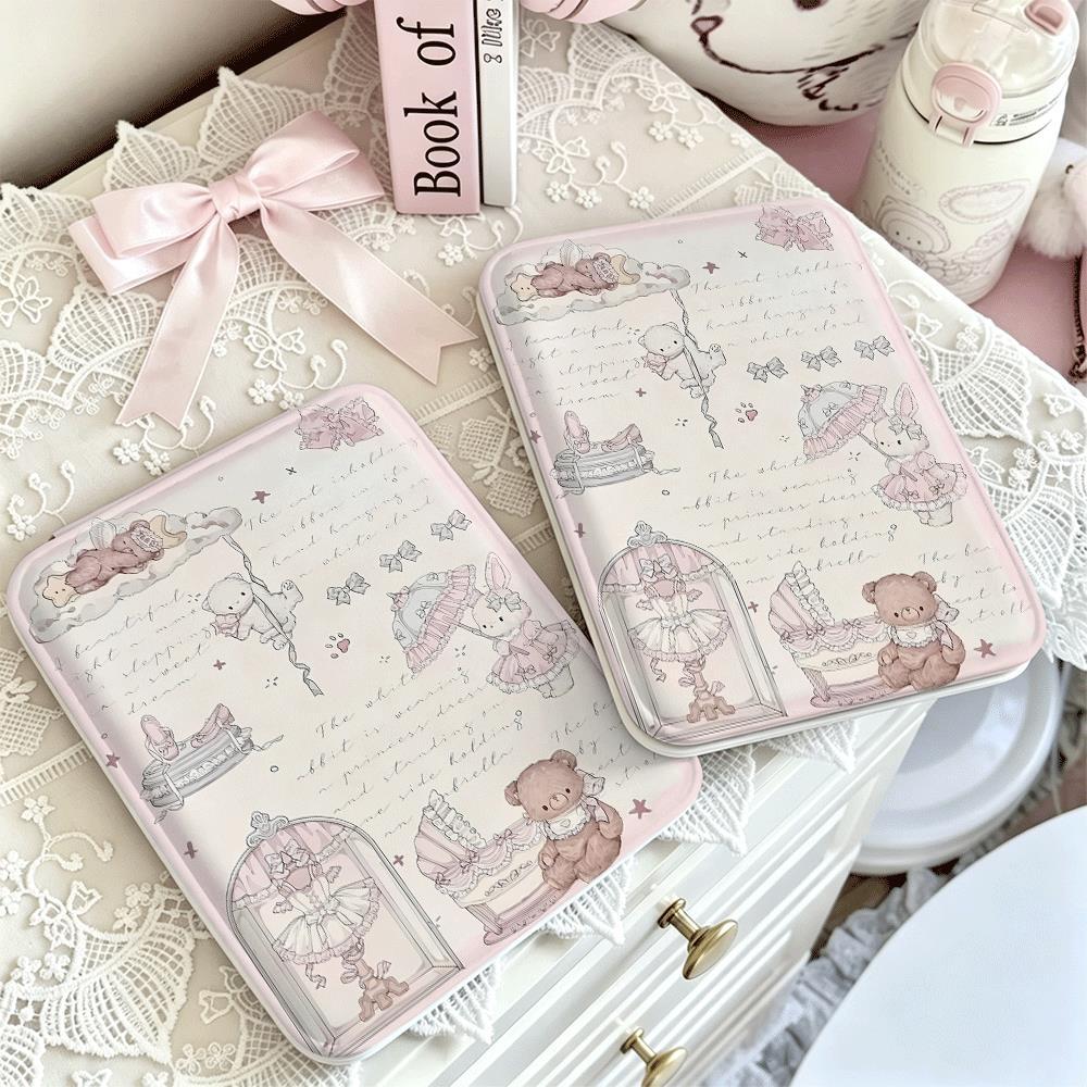 Gương gấp thỏ và bánh ngọt nền hồng vintage dễ thương