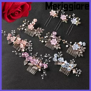 Lược chải tóc MERIGGIARE Đám cưới lãng mạn Vương miện pha lê Lá Tiara