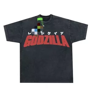 Nặng Mỹ Mùa Hè Godzilla Cotton Nguyên Chất Hợp Thời Trang Cổ Tròn Rời Nam Nữ In Hình Retro Áo Thun Tay Ngắn T
