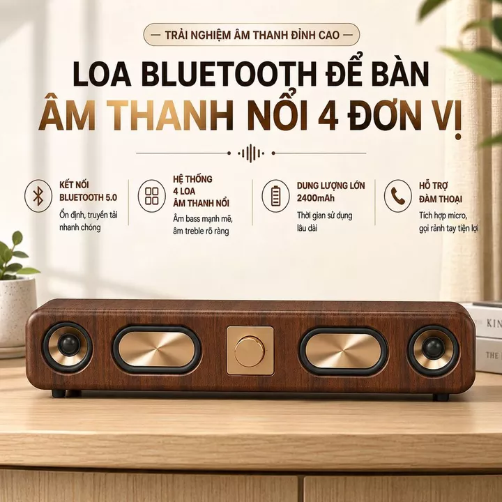 Loa thanh để bàn loa mini không dây loa Bluetooth loa di động 4 củ loa phát nhạc đa chế độ dùng phòng khách phòng ngủ