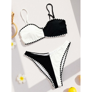 Đồ bơi nữ màu đen trắng Hit Color Tank Đồ bơi Bikini hai mảnh