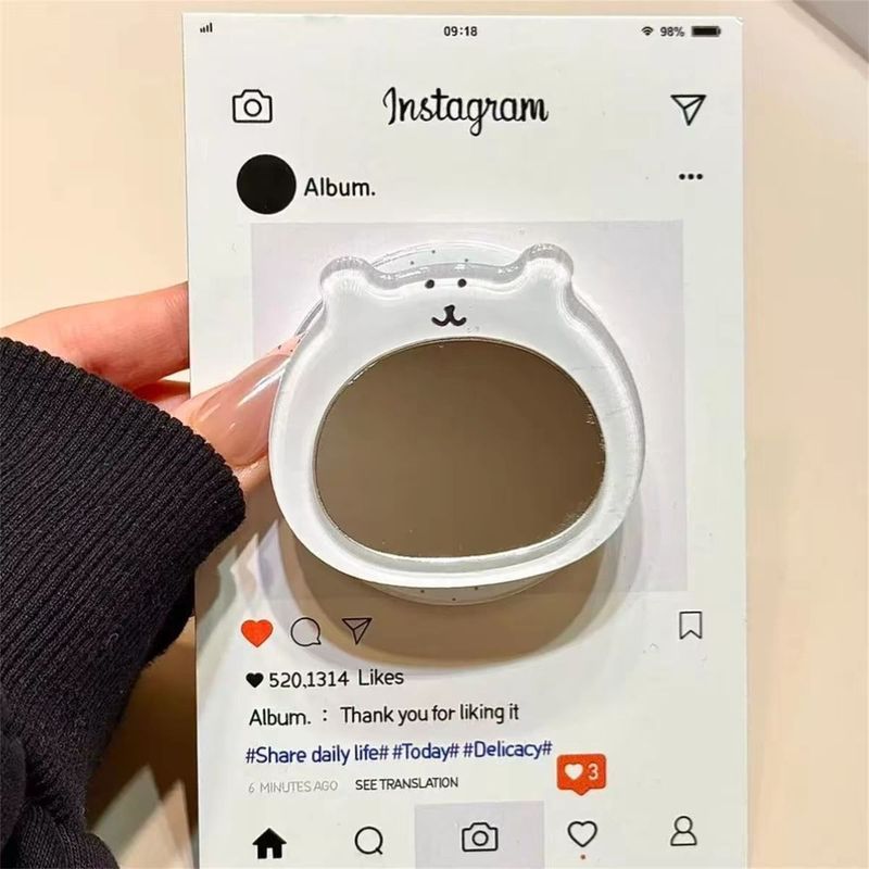 Gương trang điểm hình gấu tự mài đầu lớn Giá đỡ từ tính Thích hợp cho Apple 17promax16 Vỏ từ tính 15 Vỏ bảo vệ trong suốt