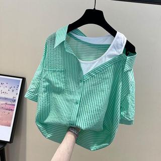 [Hàng mới về] Niche Thời trang Phong cách phương Tây Sọc giảm tuổi tác Off-the-Shou