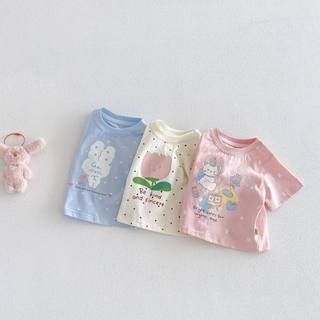 (1-8Yrs) Bé Gái Ren Ruffle Hem Cotton Tay Ngắn Mùa Hè Ngọt Ngào Phong Cách Công Chúa Dễ Thương Cho Bé Tập Đi Áo Sơ Mi Thường Ngày