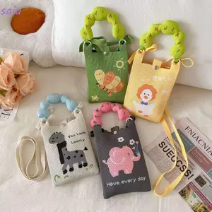 Túi Điện Thoại Dệt Kim SAIA, Túi Đeo Vai Mini Dài, Túi Vuông Đeo Ngang Hoạt Hình Dung Tích Lớn Cho Nữ Bé Gái