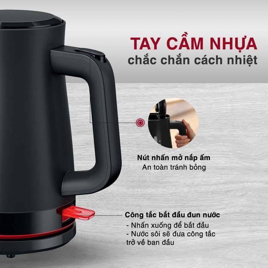 Ấm siêu tốc BOSCH TWK3M123 màu đen, Bình đun siêu tốc cao cấp sang trọng, HÀNG ĐỨC NHẬP KHẨU