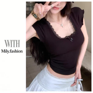 Milyfashion Pure Desire Ren Cổ Chữ U Tay Ngắn T Mùa Hè Slim-Fit Co Giãn Mỏng Hơn Nhìn Áo Chui Đầu Cao Cấp Ngắn Top Bé tee Nữ