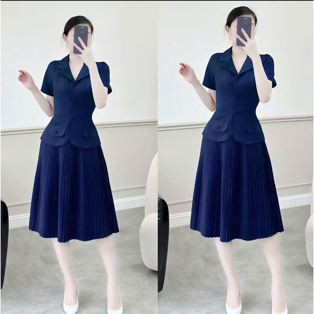 Đầm Nữ DÀI THIẾT KẾ MỚI VEST Phối Chân Váy XẾP LI THỜI TRANG CÔNG SỞ Cực Đẹp HIYU 66 STORE