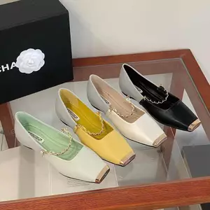 TT Dây Xích Kim Loại Mũi Vuông Mary Jane Giày Nữ Dây Đeo Đế Bằng Bên Trong Tăng Chiều Cao Giày Da Thật