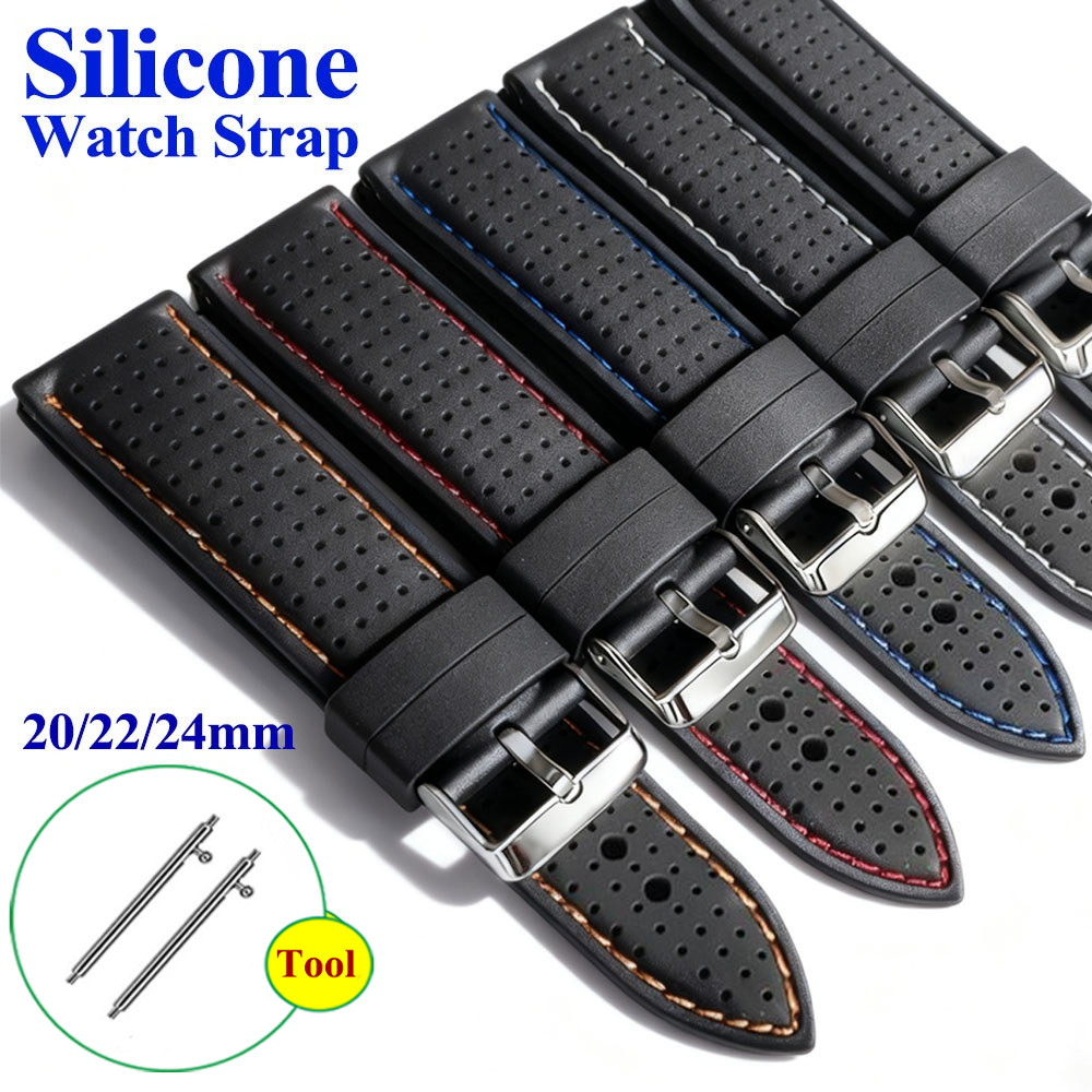 Phát hành nhanh Dây đeo đồng hồ cao su silicon thể thao 20 / 22 / 24mm dành cho thợ lặn lặn dành cho nam nữ Dây đeo đồng hồ Unisex Khâu thủ công