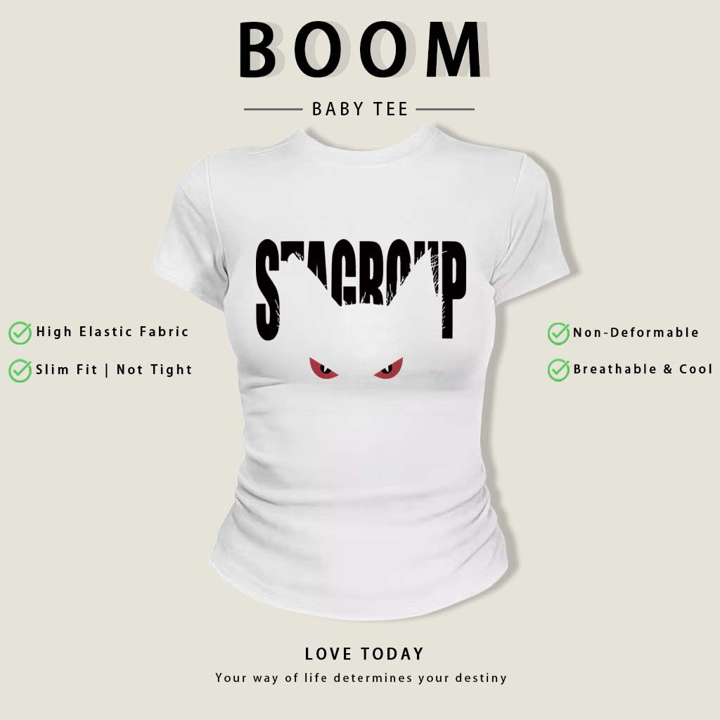 BOOM Áo Baby Tee Nữ Cotton Ôm Body-Áo Thun Ngắn Tay Y2K In Hình PhongCách Mùa Hè, Cổ Tròn Hàng Đầucách hàn quốc phongR03