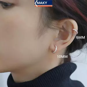 MAKY Lấp Lánh Pháp Full Zircon Xoắn Vòng Bông Tai Nữ Vòng Tròn Tai Kẹp Trang Sức Thời Trang Quà Tặng VN