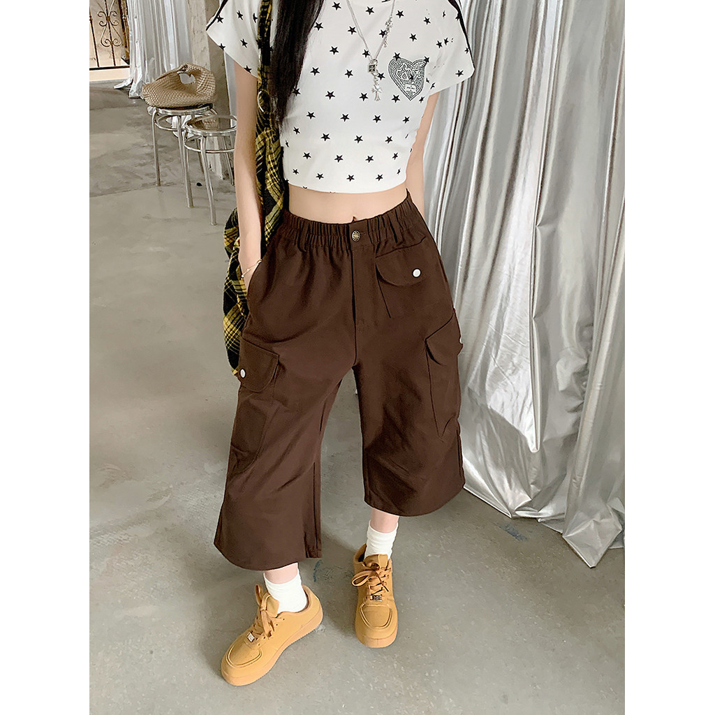 SUXI Mùa hè mới - Quần Crop retro nữ, thoải mái hàng ngày 260423