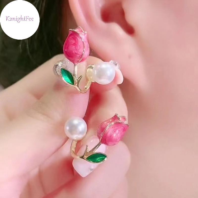K2nightFee Bông Tai Hình Tulip Giả Ngọc Trai Cho Nữ, Two Ways to Wear, Phù Hợp Dự Tiệc & Hàng Ngày