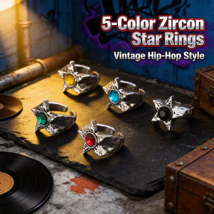 Nhẫn Zircon Ngôi Sao Không Đều Nam - Hợp Kim Mạ Bạc Vintage - Thiết Kế Mở Có Thể Điều Chỉnh 5 Màu - Hip-Hop Retro Dạo Phố - Nhẹ 7.9g