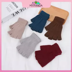 MYPANDA Găng Tay Nữa Ngón Ngắn Dệt Kim Co Giãn, Có Cổ Tay Ấm, Màu Trơn - Phù Hợp Mùa Thu Đông Và Đi Xe Đạp
